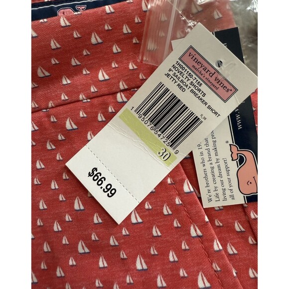 Men’s Vineyard Vines Sailboat Jetty Red Breaker Shorts Size 30” Inseam 9” NWT - Picture 4 of 5